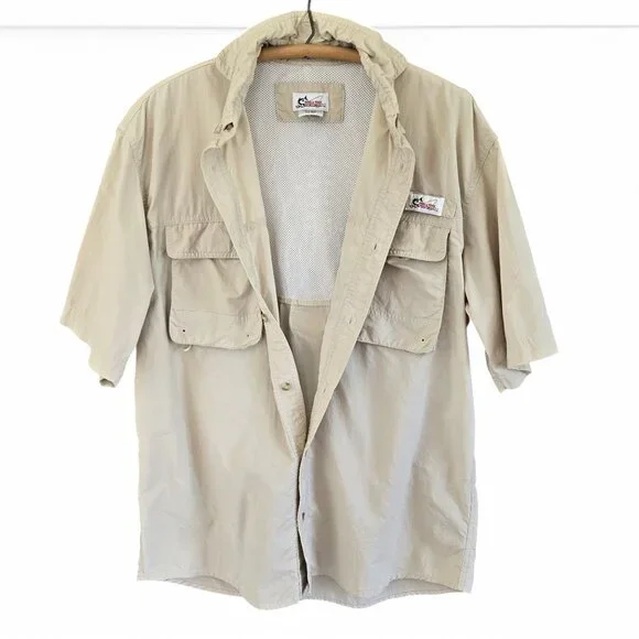 World Wide Sportsman Mens Vented Fishing Shirt Short Sleeve Shirt Beige Large - Picture 3 of 11